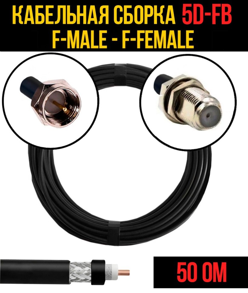Кабельная сборка 5D-FB (F-male - F-female), 0,5 метра