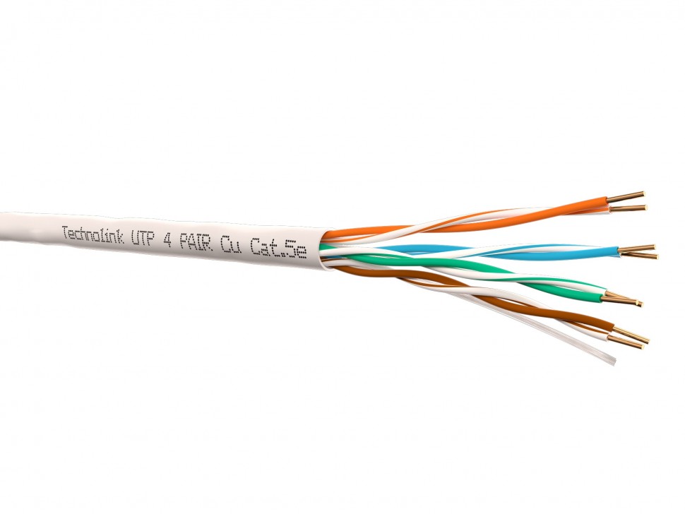 Кабель Technolink UTP4 cat.5е, одножильный, 305м, Cu, серый